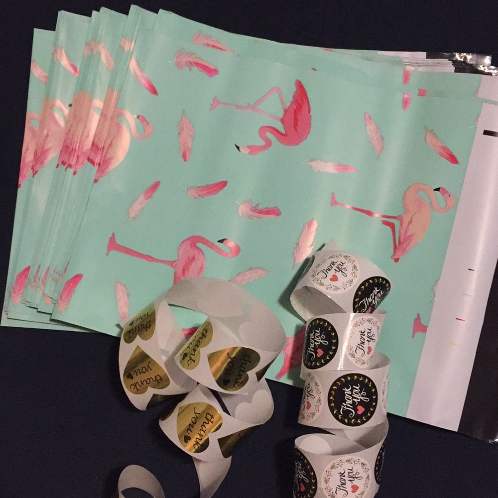 Flamingo poly mailers+ stickers - Picture 1 of 3